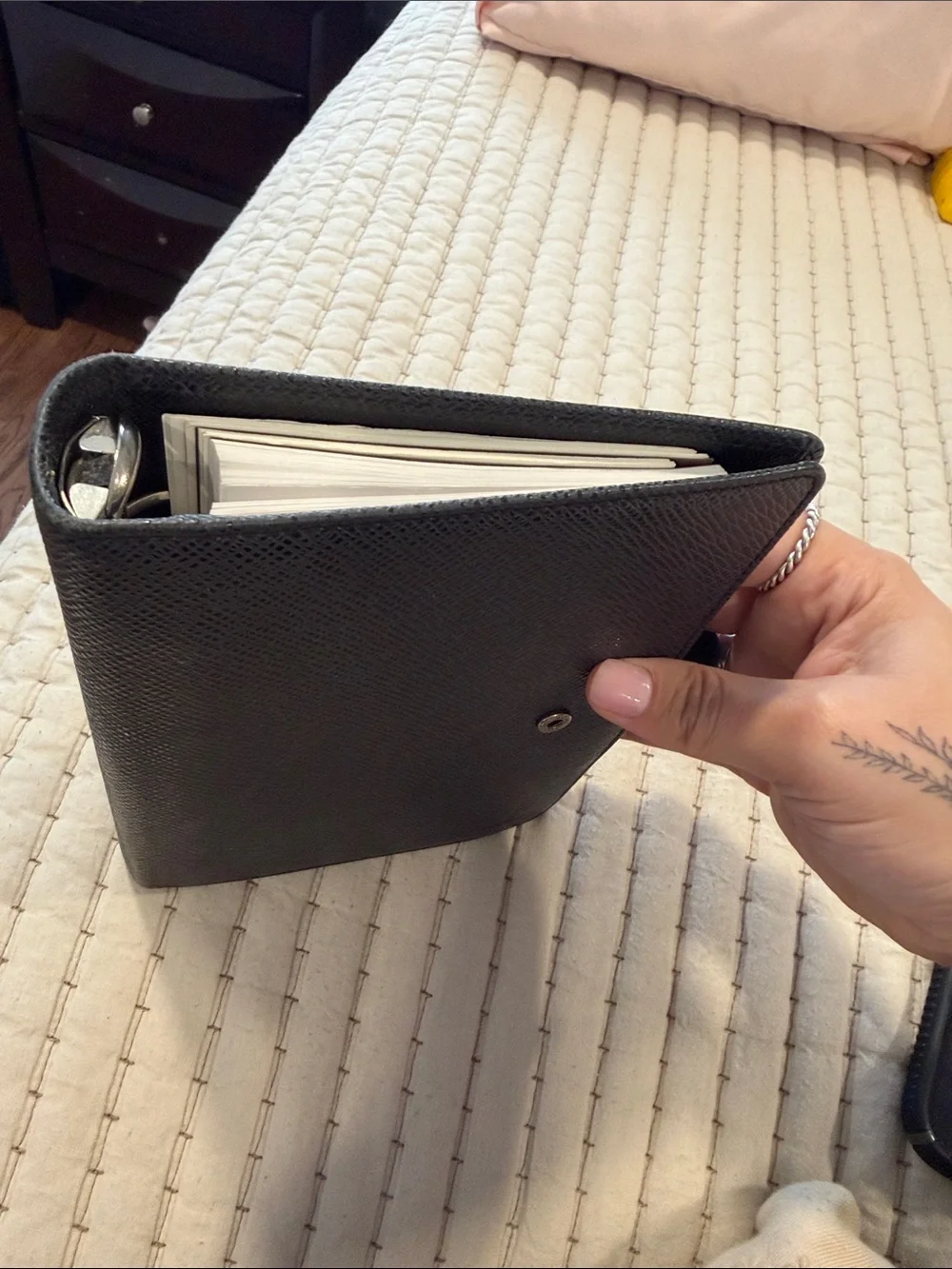 Louis Vuitton Black Textured Leather Tablet Folio with Snap Closure